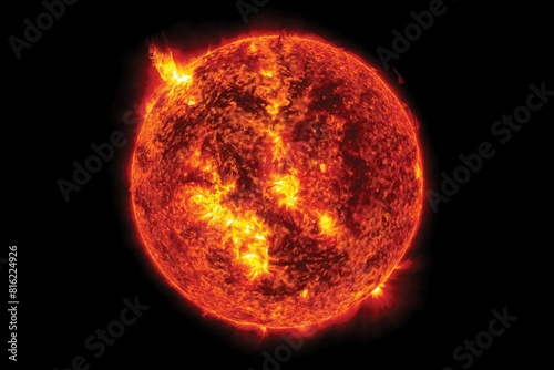 Sun. Solar storm. Solar flare. An Extreme G4 Solar Storm Train. X-class solar flares are the strongest of solar flares. Solar storm in universe, magnetic wave, extreme power, sun.