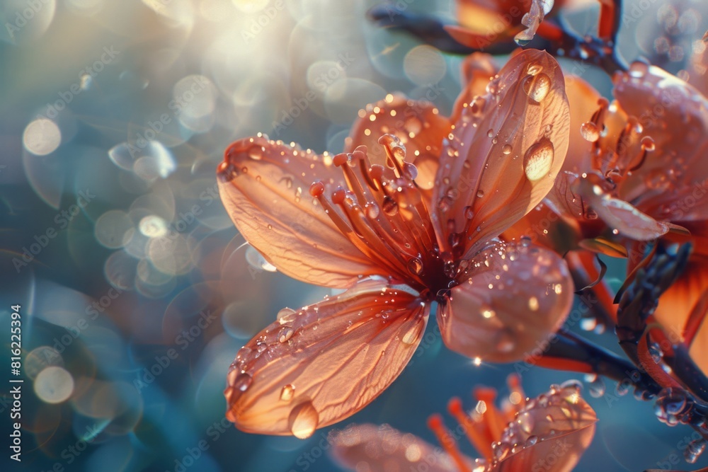 A close up of a flower with raindrops on it A close up of a flower with raindrops on it