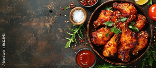 Grilled chicken wings with tomatoes and herbs on plate