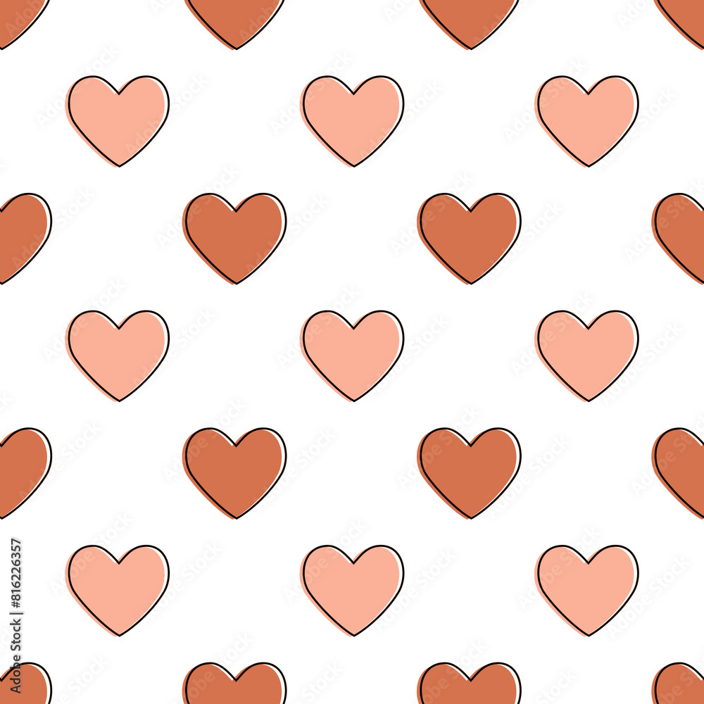 Valentine pattern seamless heart shape coral colors background.