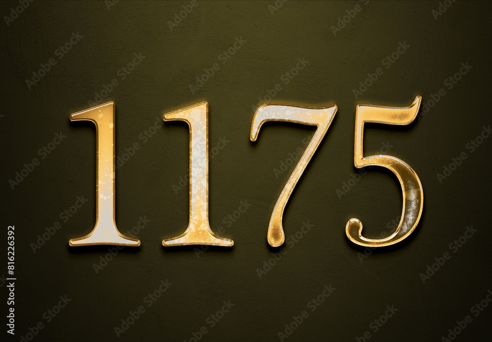 Old gold effect of 1175 number with 3D glossy style Mockup. Old gold effect of 1175 number with 3D glossy style Mockup.