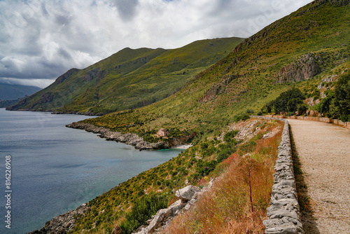 Summer landscape of Zingaro Nature Reserve Park between San Vito lo Capo and Scopello Trapani province, Sicily, Italy	
 photo