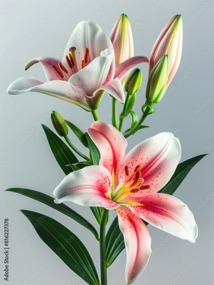 A single pink and white flower with a green stem A single pink and white flower with a green stem