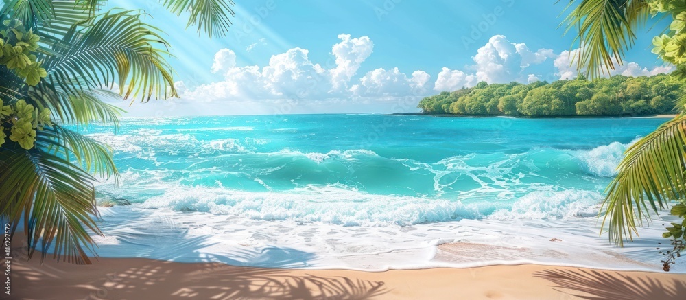 Obraz premium Beach scene with palm trees and waves
