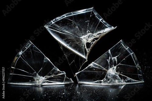 Broken glass clear ice cubes in a chilled glass on a black background.