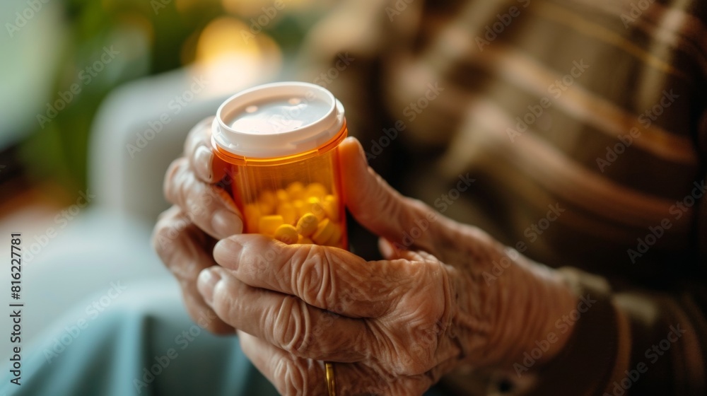 Senior person taking medicine at home Senior person taking medicine at home