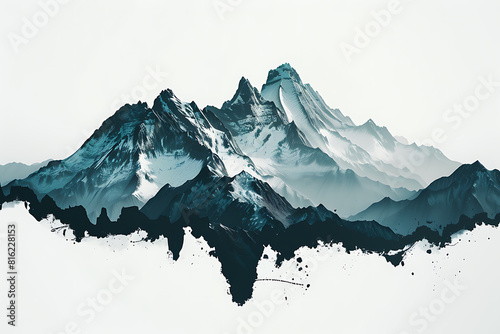 Abstract mountains silhouette broken into fragments  creating a striking and dynamic visual composition.