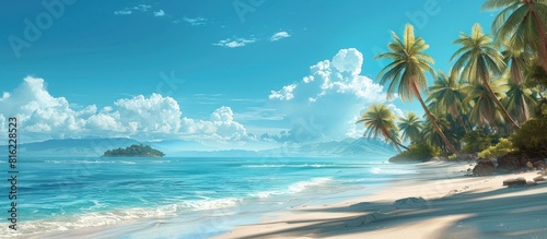 Majestic palm trees and ocean in beach scene