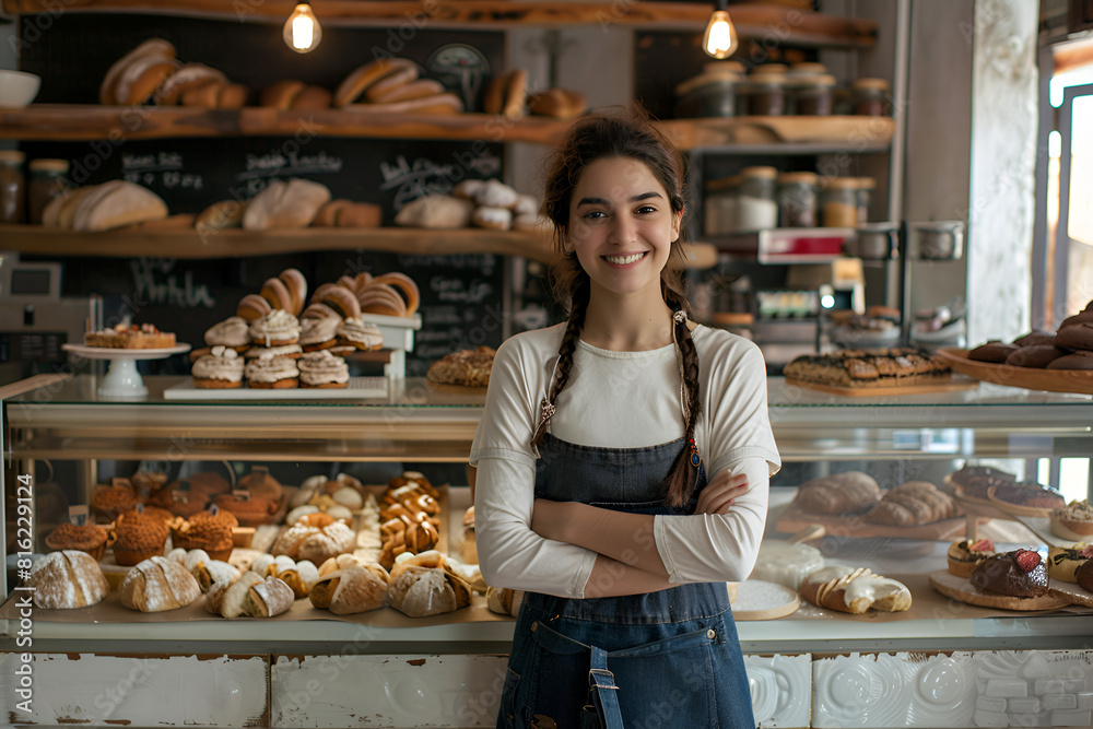 Young adult woman standing in family bakery