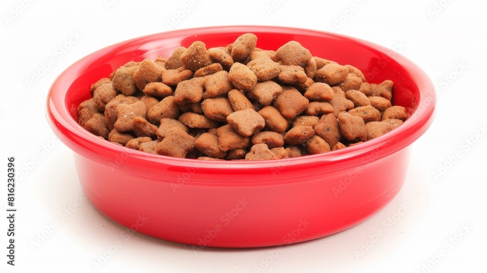 Pet bowl filled with kibble on a white background. Pet bowl filled with kibble on a white background.
