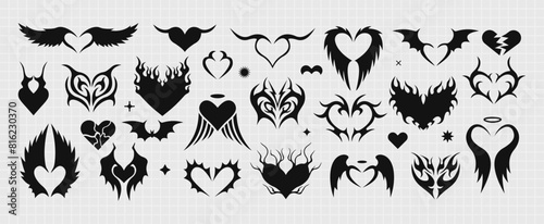 Tribal hears set. Vector illustration. Y2k design.