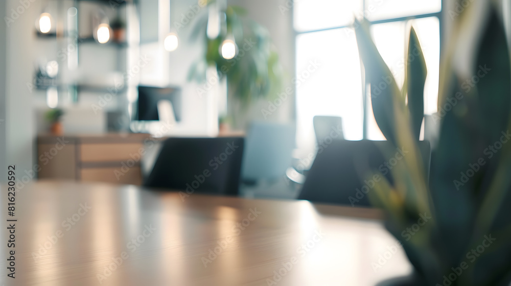Business office without people with blurred bokeh background : Generative AI
