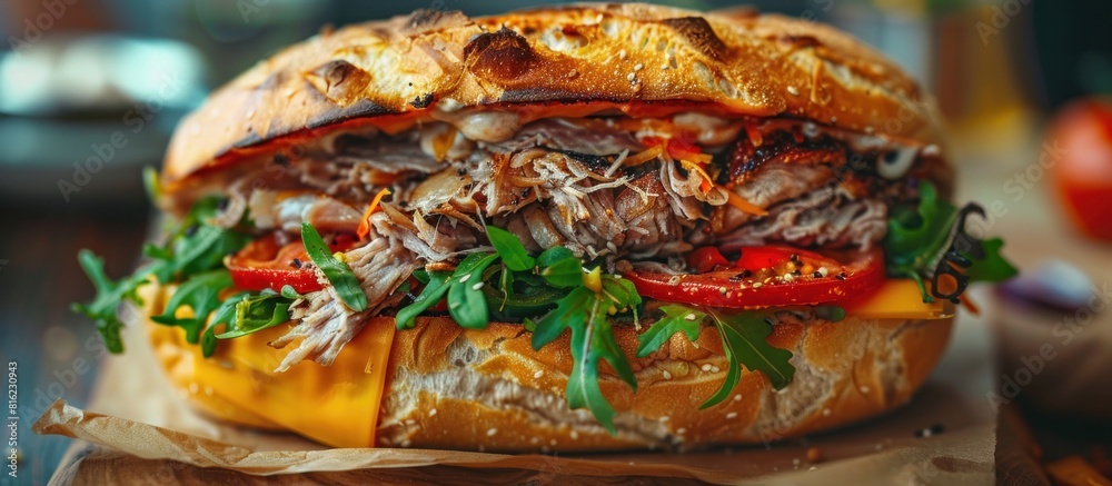 Juicy burger with fresh meat and vegetables on wooden board Juicy burger with fresh meat and vegetables on wooden board