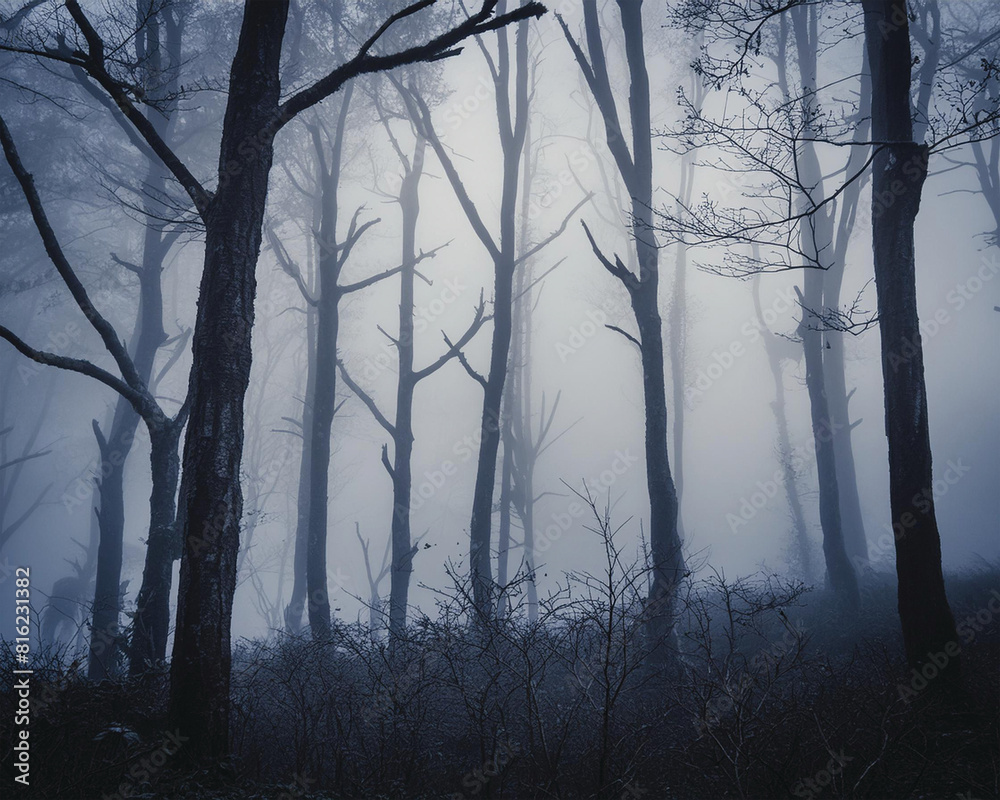 Spooky Haunted Halloween Forerst, Foggy Night Spooky Haunted Halloween Forerst, Foggy Night
