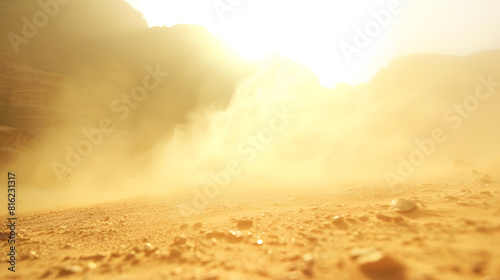 The wind raises the dust in Wadi Rum Sahara or Arabian desert : Generative AI