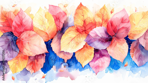 Autumnal splendor  colorful watercolor leaves in the wind