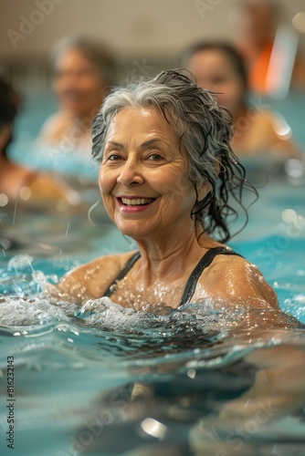 Elderly woman swimming in the pool