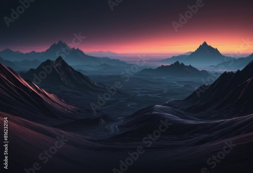 Grainy background, futuristic sunset in the mountains © Unnamed  Bird