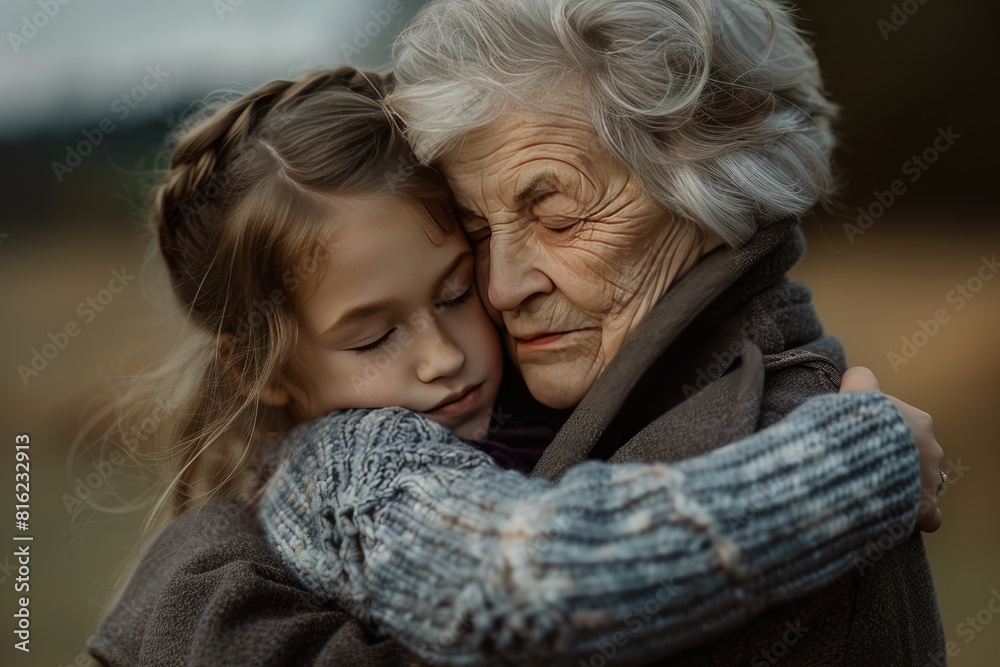 Grandmother with her beloved little granddaughter intra family relations different generation