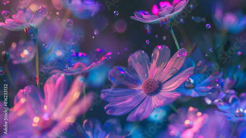 Abstact flowers on bokeh background illustration 