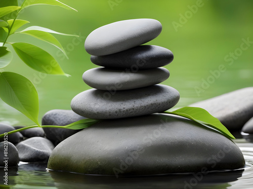 Zen Stones Stack Against a Watery Background.