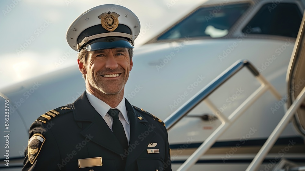 Man in Uniform Standing in Front of Plane Man in Uniform Standing in Front of Plane