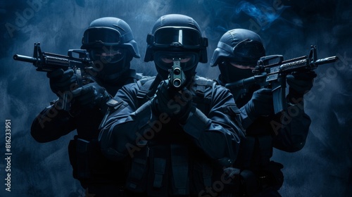 Group portrait of special police force SWAT tactical team