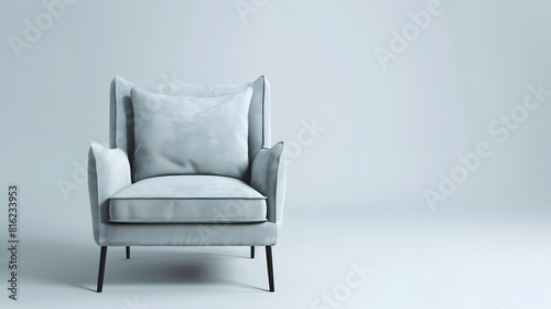 One comfortable grey armchair isolated on white : Generative AI © Generative AI