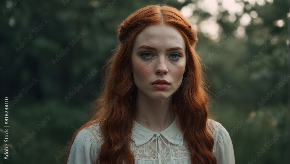 Fototapeta premium Portrait of a Red-Haired Beauty, Ai generated 