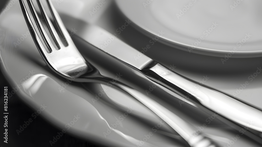 Knife and fork on a finished dish : Generative AI Knife and fork on a finished dish : Generative AI