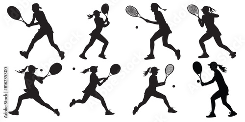 women tennis player  silhouettes, collection of women tennis player