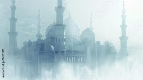 Double exposure of mosque and caligraphi, creating an abstract design with delicate details.