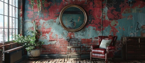 Abandoned room with rusty walls and vintage mirror