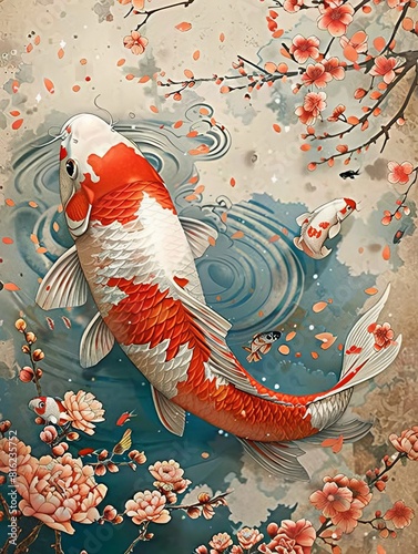 Japanese Koi Fish Art Painting. AI Generative