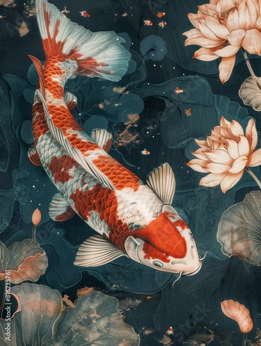 Japanese Koi Fish Art Painting. AI Generative