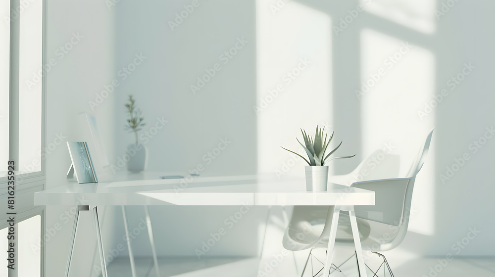 White desk space and interior with window and chair : Generative AI White desk space and interior with window and chair : Generative AI