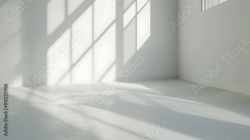 white studio room with sunlight and shadows background empty white room place for design white background : Generative AI