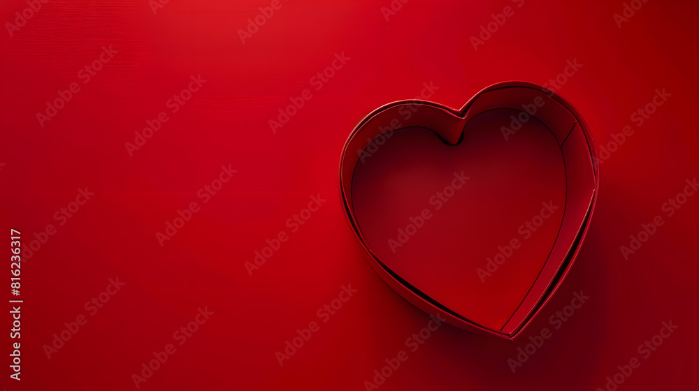 Top view of an open empty heart shaped box on a red background for your products Happy Valentines Day happy womens day mothers day birthday : Generative AI
