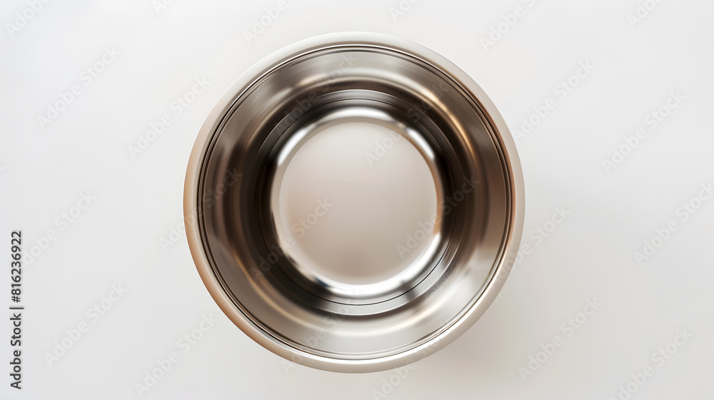 Top view of empty stainless steel bowl isolated on white : Generative AI Top view of empty stainless steel bowl isolated on white : Generative AI