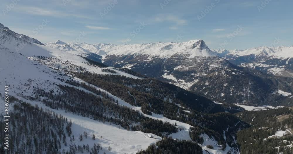 Panoramic View Of Snowy Mountains And Trees Panoramic View Of Snowy Mountains And Trees