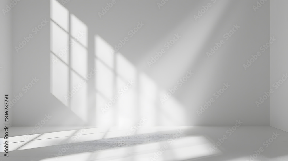 Abstract white studio background for product presentation Empty room with shadows of window Display product with blurred backdrop : Generative AI Abstract white studio background for product presentation Empty room with shadows of window Display product with blurred backdrop : Generative AI