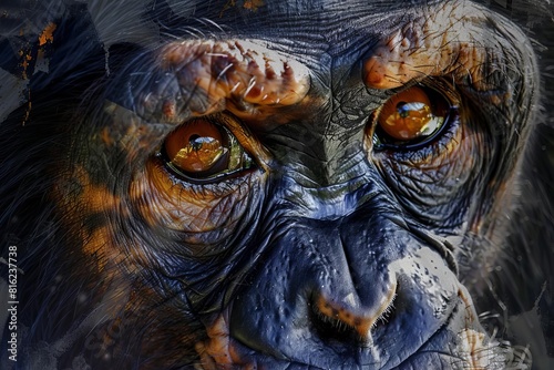 expressive chimpanzee closeup portrait soulful eyes conveying wisdom and intelligence digital art