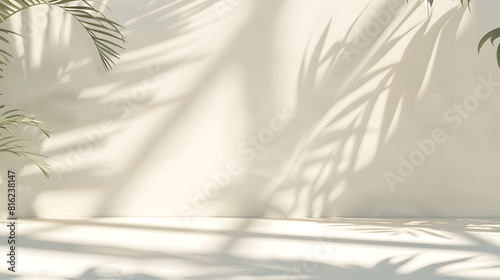 Abstract white studio background for product presentation Empty room with shadows of window and flowers and palm leaves  3d room with copy space Summer concert Blurred backdrop   Generative AI