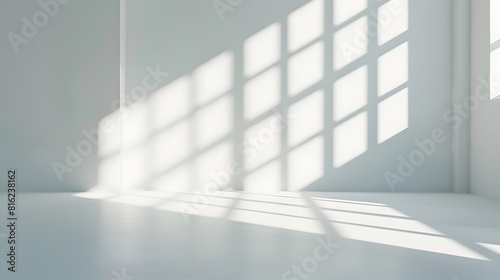 Abstract White Studio Background for Product Presentation with Window Shadows and Sunlight Blurred Backdrop Empty Room With Copy Space   Generative AI