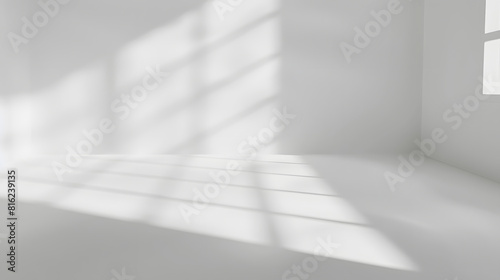 Abstract white studio background for product presentation Empty room with shadows of window Display product with blurred backdrop : Generative AI