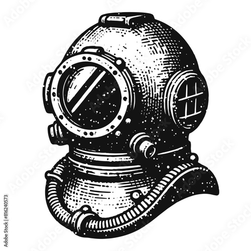 diving helmet vintage illustration