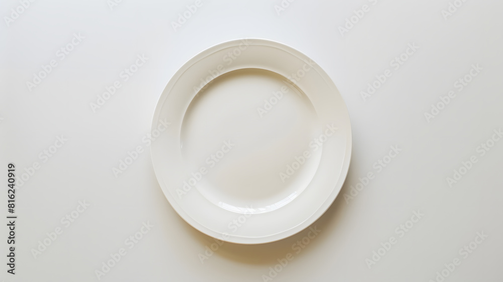 Top view of empty white porcelain plate isolated on white : Generative AI Top view of empty white porcelain plate isolated on white : Generative AI