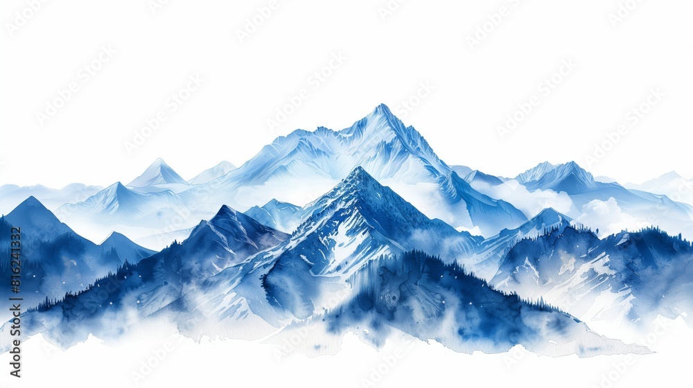 custom made wallpaper toronto digitalMinimalistic landscape art background with mountains and hills in blue and green colors. Abstract banner in oriental style with watercolor texture for decor, print, wallpaper