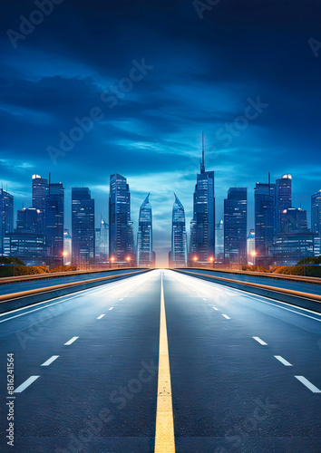 modern empty road at sunset in a big city © petro