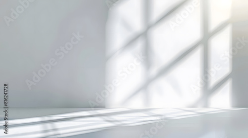 Abstract white studio background for product presentation Empty room with shadows of window Display product with blurred backdrop : Generative AI